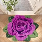 USTIDE Flauschiger Rosenteppich, weicher Rosen-Badteppich, lila, handgefertigt, Fußmatte, Teppich, moderne…