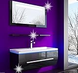 Badmöbel Set Komplett Set Schwarz Hochglanz lackiert Fronten Spiegel mit Beleuchtung mit Waschbecken 90 cm