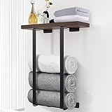 Badezimmer-Handtuchhalter mit Holzregal, Wandmontage, Metall-Handtuchhalter, Handtuchaufbewahrungsregal…