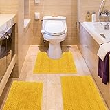 ACCUMTEK Gestreiftes gelbes Badezimmerteppich-Set, 3-teilig, ultraweich, rutschfest, Chenille, WC-Vorleger,…