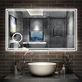 Aica Sanitär Badspiegel mit Bluetooth 120×70cm Schminkspiegel Uhr Kalt/Neutral/Warmweiß dimmbar Touch/Wandschalter…