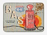 Lunarable Route 66 Badematte, Grunge Retro-Gasstellenschild Fuel Vintage Destinations Poster Old Graphic Plüsch Badezimmer Dekor Matte mit rutschfester Unterseite, 75 x 44,5 cm, mehrfarbig