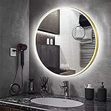 60CM Runder Bad Spiegel - LED Badezimmerspiegel mit Digitale Uhr, LED Licht, Touch Schalter
