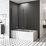 Duschwand für Badewannen 120 x 140 cm 3 teilig Schwarz faltbar Sicherheitsglas hell Faltwand Duschabtrennung…
