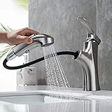 MIAOHUI Wasserhahn Bad Gebürstet Nickel,Mischbatterie Waschbecken mit 3 Modi Herausziehbarer Spritze,Einhebelmischer…