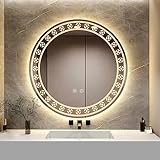YOSHOOT Gemusterter runder Badezimmerspiegel 600 mm, mit LED-Licht, schlankster beleuchteter Schminkspiegel,…