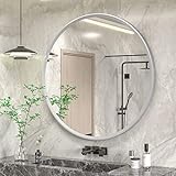 GOLOMO 61 cm runder silberner Badezimmerspiegel für die Wand, silberner Metallrahmen, runder Badezimmerspiegel,…