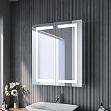 SONNI Spiegelschrank Bad mit Beleuchtung 60 x 70 cm beschlagfrei Spiegelschrank mit Steckdose Badezimmer-Spiegelschrank 2-türig LED Spiegelschrank mit Touchschalter