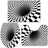 URSOPET Badteppich-Set 3-teilige, rutschfeste,Rotierende Treppe des schwarzen weißen Kreises,rutschfeste…