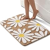 Brauner Badezimmerteppich, niedliches Gänseblümchen-Badematte, weiße und gelbe Blumendekor, Teppich,…