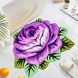UKELER Niedliche Rosen-Badezimmerteppiche, lila, rutschfest, saugfähig, Badematte, zottelig, weiche…
