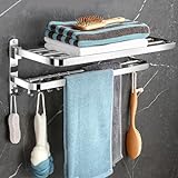 Handtuchhalter Ohne Bohren,Selbstklebend Handtuchregal mit 2 Handtuchstange, Edelstahl handtuchhalter…