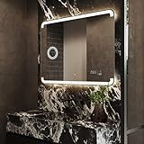 Badspiegel 100x80cm mit LED Beleuchtung - Wählen Sie Zubehör - Individuell Nach Maß - Beleuchtet Wandspiegel…