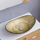 HomeLava Gehärtetes Glas Waschbecken Oval Klein Aufsatzwaschbecken Waschschale Handwaschbecken 42 cm…