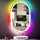 ARUMMA 81.3x50.8 cm Ovaler LED-Spiegel mit Frontleuchten + Regenbogen-RGB-Hintergrundbeleuchtung, ovale…