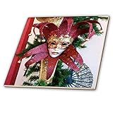 3dRose ct_37256_3 Rot und Gold Vintage Mardi Gras Maske Keramikfliese, 20,3 cm