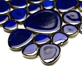 Mosaik Kiesel uni kobaltblau glänzend Keramik Drops Pebbles Fliesenspiegel, Mosaikstein Format: d=5…