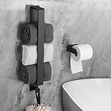 JiGiU Handtuchhalter ohne Bohren 40CM Gästehandtuchhalter Schwarz 304 Edelstahl mit Toilettenpapierhalter,…