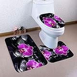 Badezimmer Teppich Set,Badezimmerteppich 3-teiliges Orchidee WC Garnitur, rutschfest & Waschbar, rutschfeste…