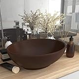 HOMIUSE Luxuriöses Ovales Waschbecken Matt Dunkelbraun 40x33 cm Keramik Waschbecken Waschtisch Aufsatzwaschbecken…