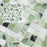 Midcard 6 Blatt Smaragdgrün und Carrara Weiß Marmor Quadratische Mosaik Fliesen, polierte Duschraum-Boden-…