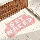 Inshere Get Naked Badematte, niedliche Badezimmerteppiche mit Buchstabendruck, lustiger rosa Badematte…