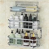 STEUGO Duschkorbregal mit Haken zum Aufhängen von Schwämmen, Wandmontage, Badezimmer-Aufbewahrung, Shampoo-Halter,…