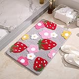 LIKETN Weiche, gemütliche Erdbeer-Badezimmerteppiche, Badematte, niedliche Fußmatte, rutschfest, saugfähig,…