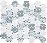 GLAS Mosaik Hexagon Sechseck ECO blau Wand Boden Küche Dusche Bad Fliesenspiegel|WB16-0414|1Matte