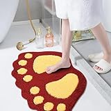 Niedlicher Badteppich für Kinder, rutschfest, wasserabsorbierend, rot, gelb, große Füße, schnell trocknend,…