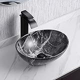 Davivy 40.6x33.2 cm, nordische Marmorierung, ovales Waschbecken mit Pop-Up-Ablauf, Badezimmer-Waschbecken,…