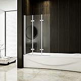 130x140cm Duschabtrennung Faltwand Badewannenaufsatz Badewannenfaltwand 3-teilig Duschwand Badewanne…