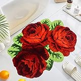 UKELER Rote Rose Blumenbereich Teppiche 80 x 60 cm Blumen-Badteppich rutschfest, maschinenwaschbar,…