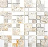 Marmor Mosaik Stein grau weiss Wand Boden Küche Dusche Bad Fliesenspiegel|88-0201_f|10 Mosaikmatten