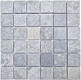 Marmor Mosaik Fliese hellgrau anthrazit Küche Wand Dusche Wand Boden Wandfliese - MOS40-T48LG