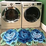UKELER Teppich für Waschküche, 125 x 65 cm, blaue Rosen, Küchenbereich, rutschfest, saugfähig, Badezimmerteppiche…