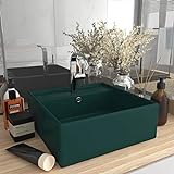 HOMIUSE Luxus-Waschbecken Überlauf Quadratisch Matt Dunkelgrün 41x41 cm Waschbecken Waschtisch Aufsatzwaschbecken…