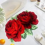 UKELER Rote Rosen-Badteppiche für Badezimmer, rutschfest, saugfähig, Badematte, zottelig, weich, Blumenbereich,…