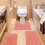 ACCUMTEK Gestreiftes Korallen-Badezimmerteppich-Set, 3-teilig, ultraweich, rutschfeste Chenille-WC-Vorleger,…