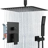 Aolemi Duschsystem 40,6 cm Deckenhalterung matt schwarz Regenduschkopf Badezimmer Duscharmatur Set Duschset…