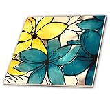 3dRose CT_32104_2 Keramikfliese, Blumenmuster, Blaugrün/Gelb, 15,2 cm