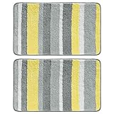 mDesign Weiche gestreifte Mikrofaser-Spa-Matte, rutschfest, 86,4 x 53,3 cm, 2 Stück Pack of 2 Grau/Gelb