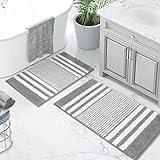 Badezimmerteppich-Set, 2-teilig, extra weich und saugfähig, flauschig, gestreift, Chenille, Badematten-Set,…