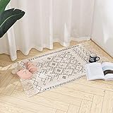 hi-home Boho Teppich, Baumwolle Gewebte Teppiche Waschbar Läufer Badteppich mit Quasten für Schlafzimmer Eingangstür Küche Badezimmer 60x90cm(Beige)