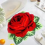 UKELER Rote Rosen-Badteppiche für Badezimmer, rutschfest, saugfähig, Küchenteppich, zottelig, weiche…
