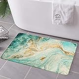 Uphome Badezimmerteppich, luxuriöser türkiser Marmor-Samt-Badeteppich, 45,7 x 63,5 cm, rutschfest, schnell…