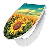 banjado® Premium Toilettendeckel mit Absenkautomatik 44x37cm mit Motiv Sonnenblumen - WC Brille Soft…