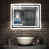 Aica Sanitär Badezimmerspiegel 60×50cm 3 Lichfarbe dimmbar Memory Wand/Touchschalter Beschlagfrei LED…