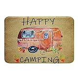 Wasserfarbene Camper Badematte rutschfest 40 x 60 cm Happy Camping Badezimmerteppich für Wohnmobil niedlicher…