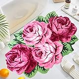 UKELER Badezimmer-Teppiche mit Blumenmuster, Rosenmuster, zottelig, rosa, Blumenbereich, Teppiche für…